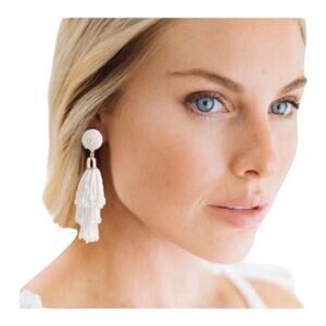 Panacea NIP White Iridescent Glass Beads And Silk Threads Tassel Earrings